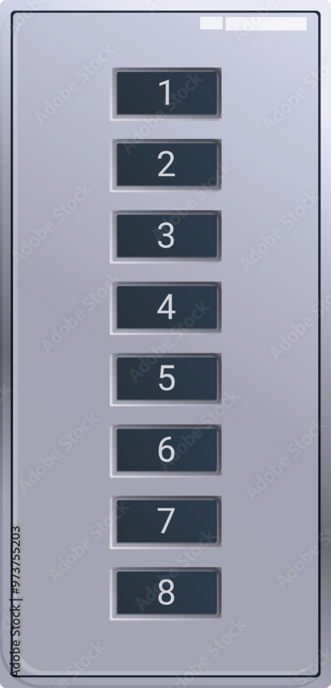 Poster modern elevator button panel showing floor numbers one through eight, allowing passengers to select 