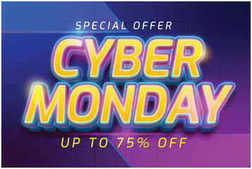 Special offer Cyber Monday poster with purple background. Cyber Monday with editable text effect