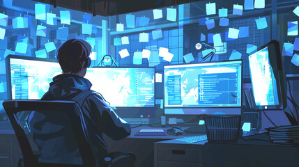 Fototapeta premium Cloud storage hacked: Malware encrypting and leaking sensitive company documents. 