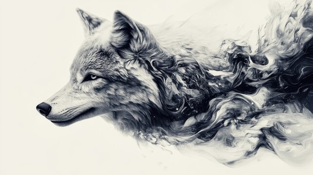 Morphism style wolf, blending abstract forms with smooth transitions.