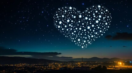 A heart shaped projection of stars in the night sky