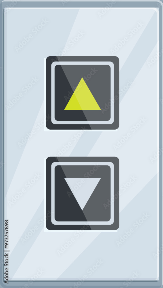 Poster modern elevator control panel showing the up button glowing green indicating an upward direction