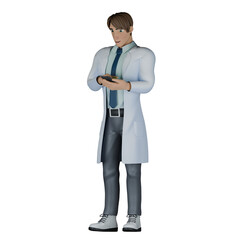 Male Doctor in Healthcare 3D. A male doctor stands facing right with both hands in front of his chest. Professional