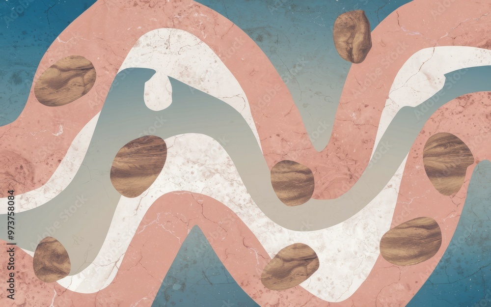 Poster abstract wave pattern. abstract design with flowing lines and textured brown shapes. minimalist, mod
