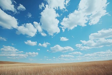 Fototapeta premium Blue sky and white clouds prairie, ai