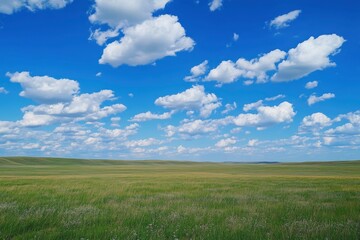 Blue sky and white clouds prairie, ai