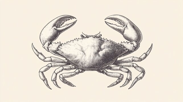 111. A detailed crab design template featuring hand-drawn vector illustrations of seafood, presented in an engraved style, ideal for a vintage lobster banner