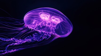 Obraz premium Mesmerizing Glow of a Bioluminescent Jellyfish in the Depths of the Ocean