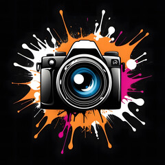 Creative illustration of a camera surrounded by colorful paint splashes in a vibrant artistic design