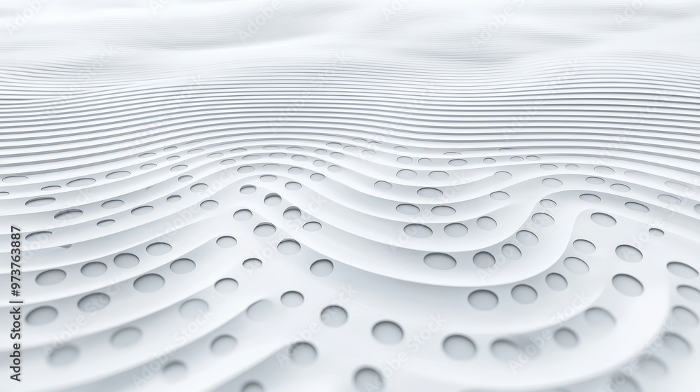 Wall mural Abstract White Wavy Background with Circular Holes