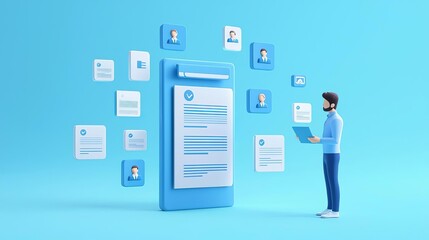 HR Human Resources Recruite  candidates  selection Hands holding a digital tablet displaying a holographic interface of candidate profiles