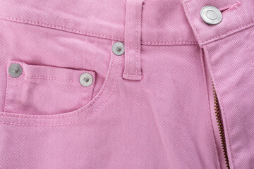 pink denim jeans with a front pocket.