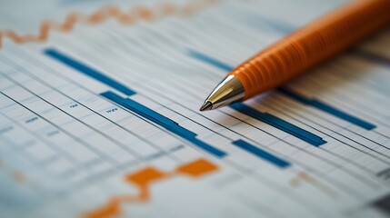 Orange Pen on a White Sheet with Blue and Orange Charts