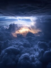 Obraz premium The sky is filled with dark clouds and a bright light is shining through them