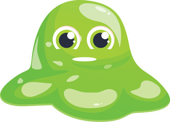 Cartoon illustration of a funny green slime monster looking with big eyes