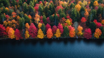 A beautiful autumn scene with a body of water in the background