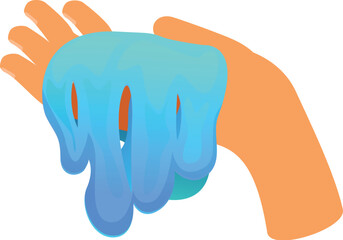 Cartoon illustration of two hands holding flowing blue slime