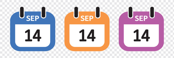Calendar icon day 14 September, template date days