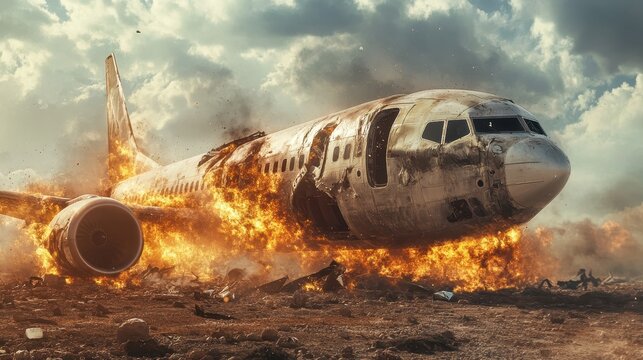 A plane is on fire and is crashing into the ground - Powered by Adobe