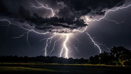 White lighting and storm in darkness shadow landscape bright 