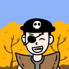 cartoon man pirate with skull and crossbones illustration