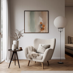 Modern Living Room Interior Design with Armchair Floor Lamp and Abstract Painting