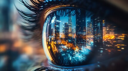 A Cityscape Reflected in a Close-Up of a Human Eye