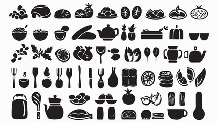
Food and cooking web icons. Set of black symbols for a culinary theme Vector collection of silhouette design elements.
