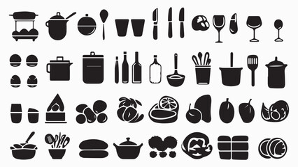 
Food and cooking web icons. Set of black symbols for a culinary theme Vector collection of silhouette design elements.