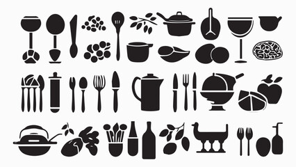 
Food and cooking web icons. Set of black symbols for a culinary theme Vector collection of silhouette design elements.