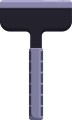 Black ice scraper with a rubber handle for removing ice from a car windshield standing up on a white background