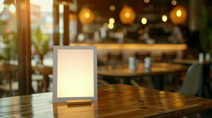 Presentation Key Visual: Mockup of a Stand for a Menu Frame Tent Card with a Blurred Background Design