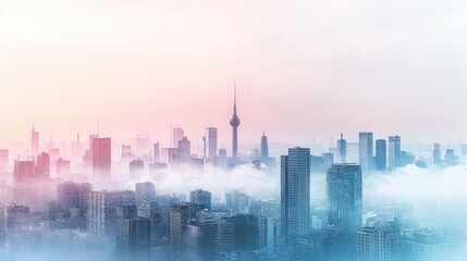 Fototapeta premium Minimalist Cityscape in Watercolor Style