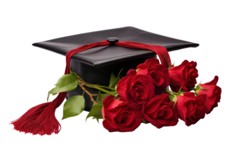 Graduation cap decorated with flowers, symbolizing new beginnings and growth, isolated on a white background.
