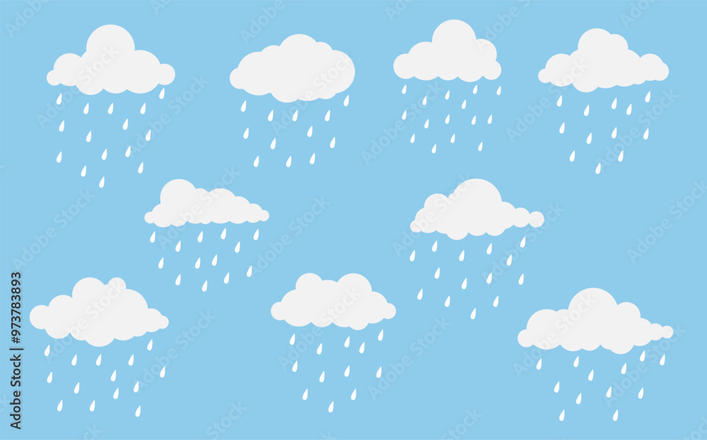 Wall mural clouds and rain , rainy season, clouds and storm, weather nature background , vector illustration.