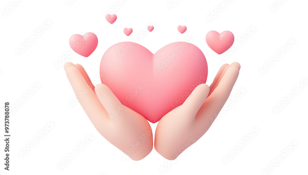 Canvas Prints two hand holding heart 3d render icon isolated on transparent background cutout