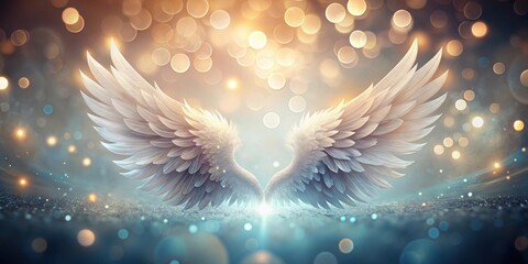 Glowing angel wings on abstract background with bokeh, angel, wings, glowing, abstract, background, bokeh, light