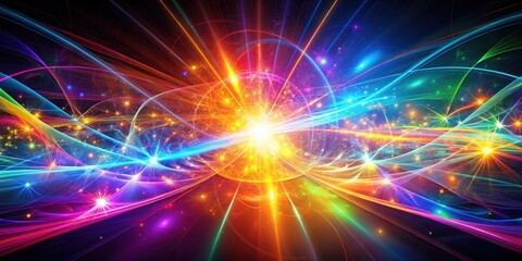 Naklejka premium Crazy colorful light effects with abstract lines and fractal shapes, abstract, mystical, vibrant, neon, futuristic