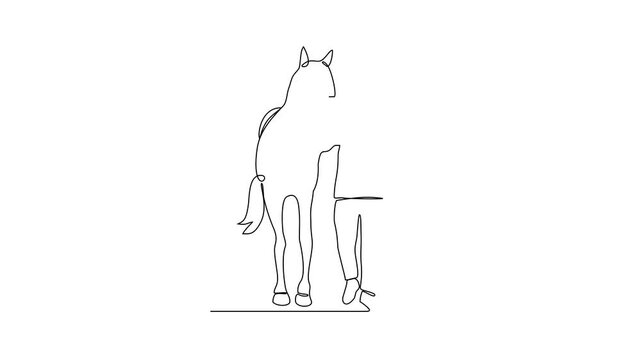 Animated self drawing of 
someone is leading his horse video illustration. Animal themes design concept in simple linear style vector. Good asset for educational presentation animal purpose.