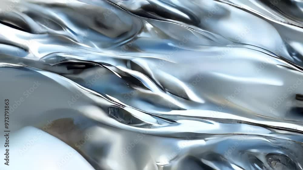 Poster a fluid, silver metallic texture with smooth, reflective surfaces creating a sleek and modern visual