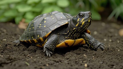 Obraz premium Garden Explorer - Pet Turtle Discovering Nature from Ground Level 