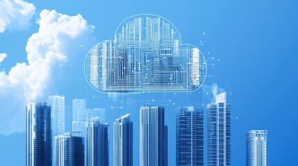 Cloud Computing Technology Over Cityscape with Skyscrapers