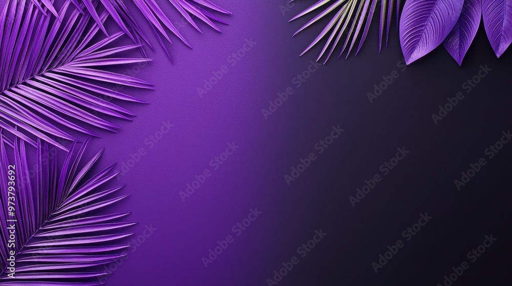 Sticker Purple Palm Leaves on a Violet Background