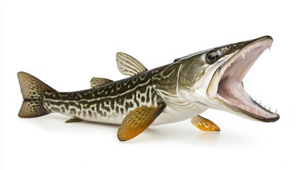 Naklejka premium Northern Pike Fish with Open Mouth Isolated on White Background