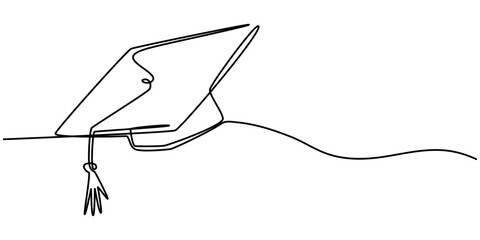 Continuous one line drawing of graduation cap isolated on white background vector illustration, Graduation Single Line Icon, Graduation hat cap one continuous line.Academic cap line art.Student hat