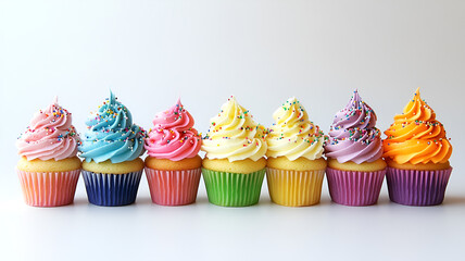 Colorful cupcake set and sprinkles with light background