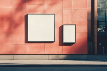 Signboard poster mockup on a facade of the building, blank space to display your advertising or branding campaign , ai
