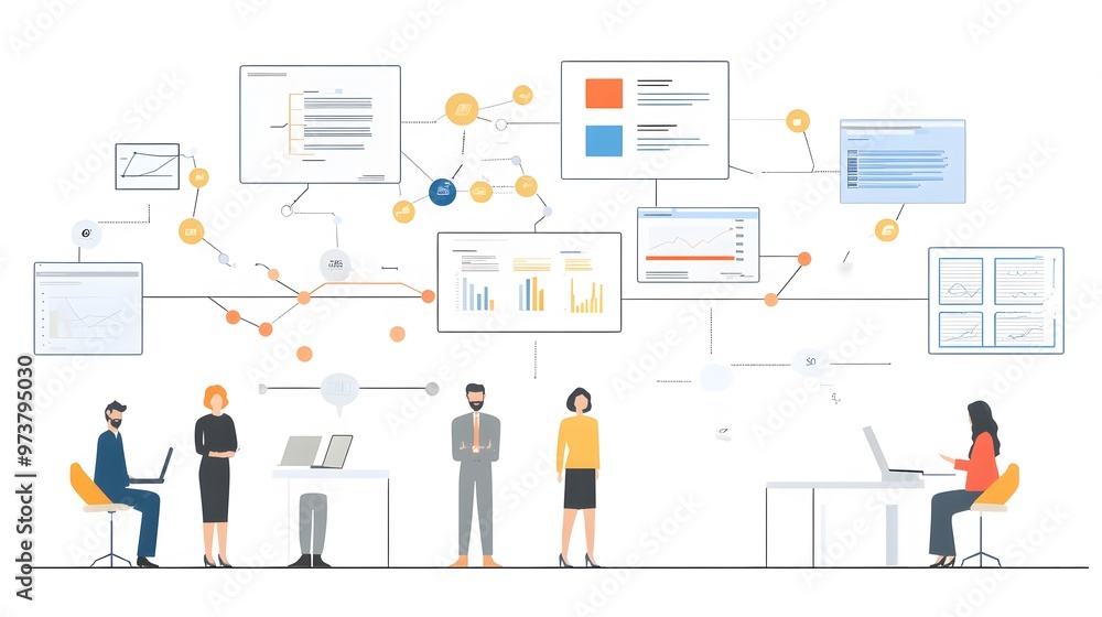 Poster business team analyzing data with charts and graphs