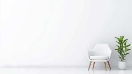 Minimalist White Room Interior Design with Modern Chair and Plant