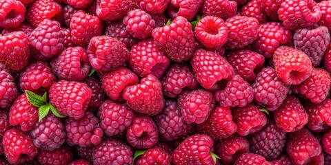 A vibrant and enticing food background featuring freshly picked raspberries , fresh, juicy, red, berries, fruit, organic